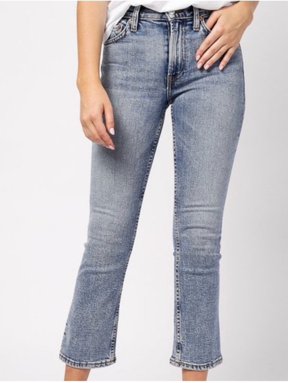 Re/Done Light Blue High-Rise Cropped Straight Jeans